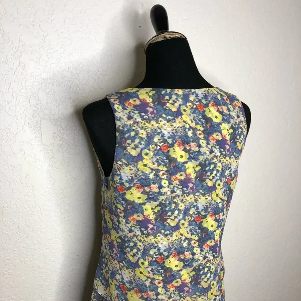 Cabi Positano yellow blue white floral sleeveless top size Extra Small XS #5041